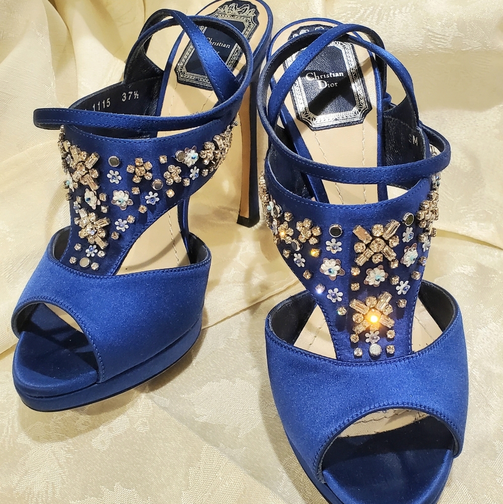 Christian Dior Blue Satin Crystal Heels